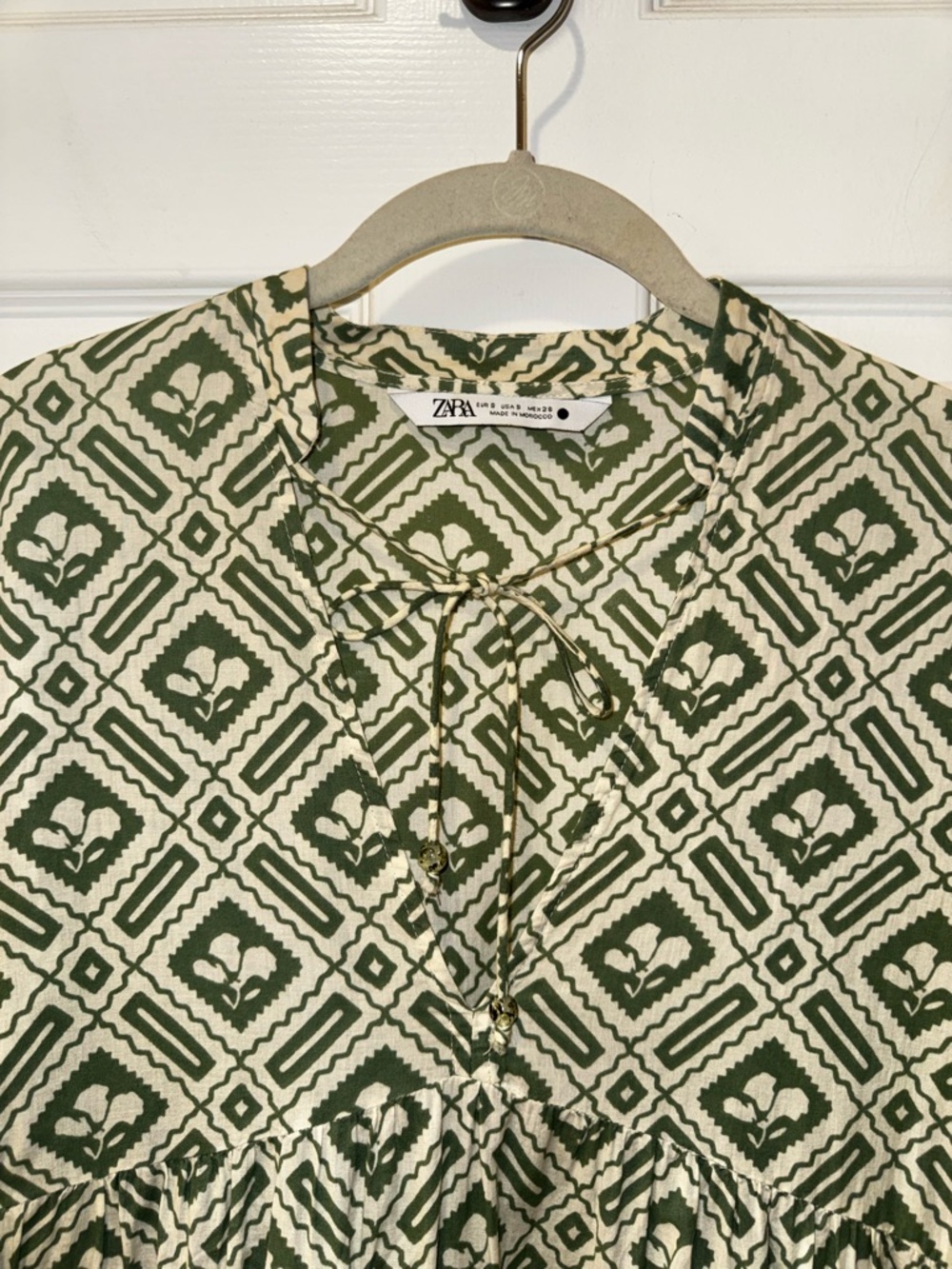 Zara Green Geometric Tiered Midi Dress Sz. S - Picture 5 of 11